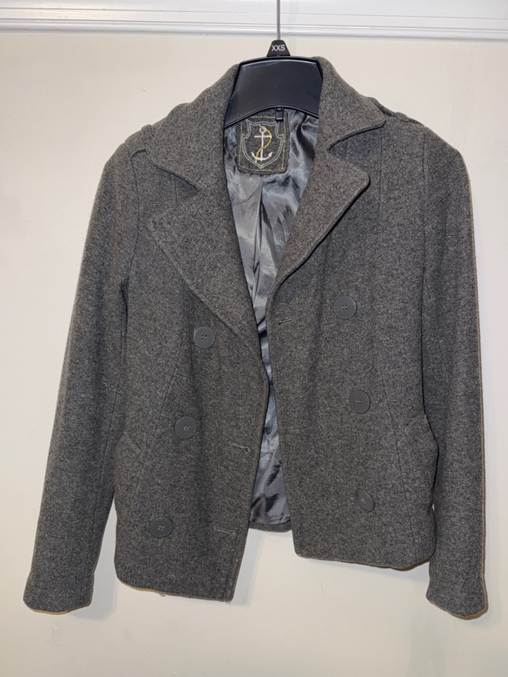 H&M Women Charcoal Gray Double-Breasted Wool-blend Pea Coat Size XXS Fitted